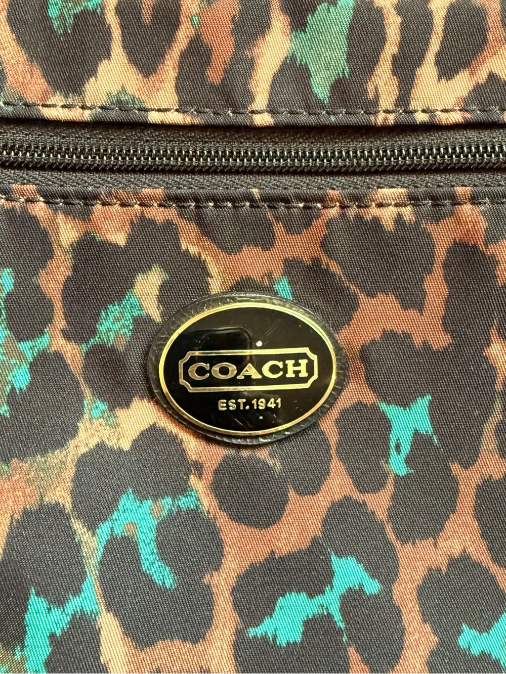 COACH Leopard Print Crossbody Bag in Brown and Teal - Picture 2 of 10